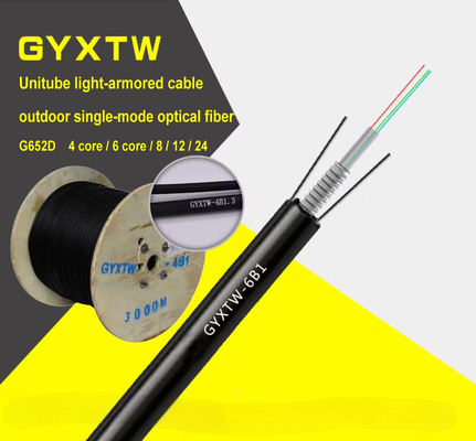 Outdoor GYXTW Fiber Optic Cable 2~24 Core Single Mode Armored Central Loose Tube for Aerial and Duct Installation