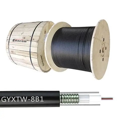 Kabel Optik GYXTW Berarmor 4-12 Inti G 652D Mode Tunggal FRP Kekuatan Tahan Air untuk Saluran Bawah Tanah
