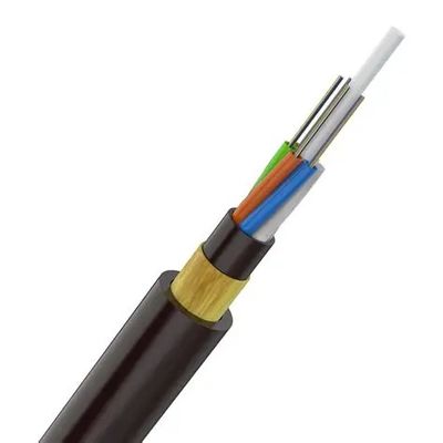 Double jacket ADSS 12 Core All Dielectric Fiber Optic Cable Black PE Sheath Aramid yarn untuk penggunaan udara dan kutub ke kutub