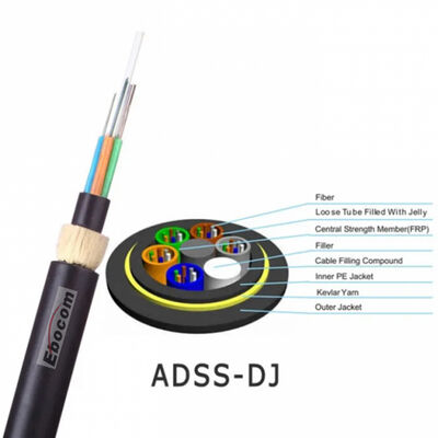 ADSS Double Jacket All Dielectric Self Supporting Fiber Optic Cable 24 Core Untuk Komunikasi Internet