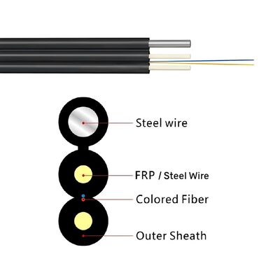Kabel Drop Luar Ruangan FTTH GJYXFCH 2 Inti G657A1 dengan Kawat Baja Messenger